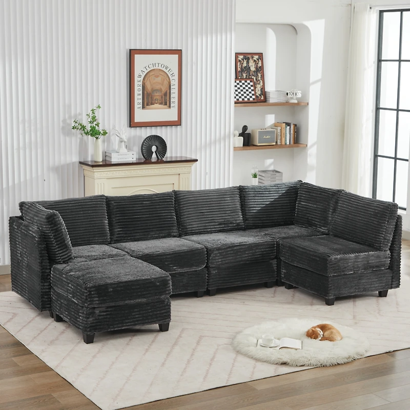 Streamdale Furniture Corduroy Sectional Sofa with Ottoman & Storage