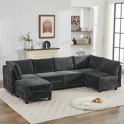 Streamdale Furniture Corduroy Sectional Sofa with Ottoman & Storage