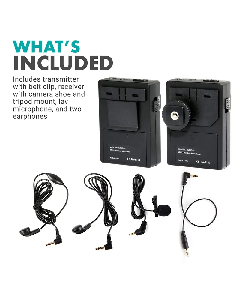 Movo WMIC50 2.4GHz Wireless Lavalier Microphone System for Cameras