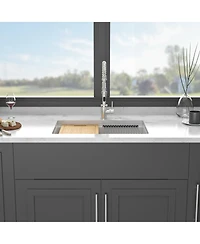 huluwat 28x19x9.65inch White Quartz Composite Kitchen Sink Undermount Workstation