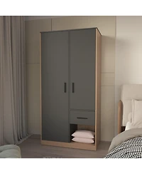 Fm Furniture Lugoff Wardrobe with Two Doors and One Drawer, Matt Grey and Natural Oak