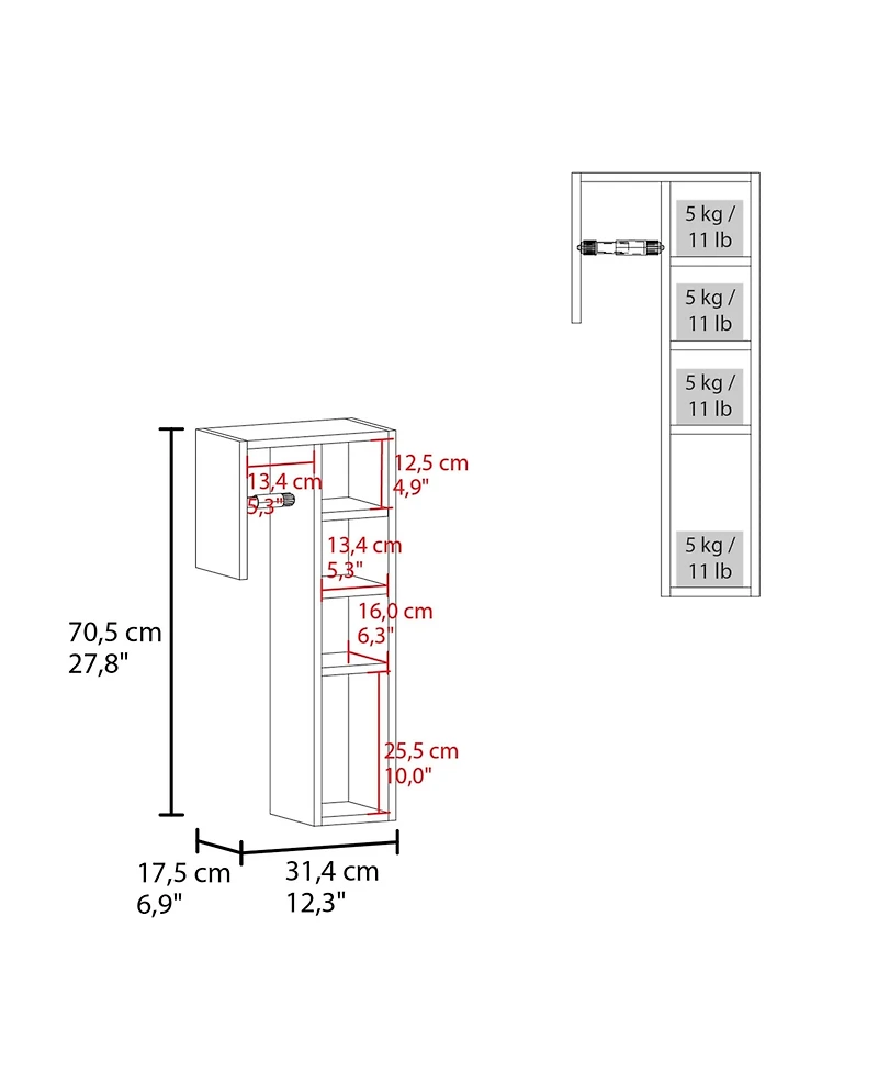 Fm Furniture Ranch, Toilet Paper Holder with 3 Open Shelves, Compact Bathroom Organizer,White