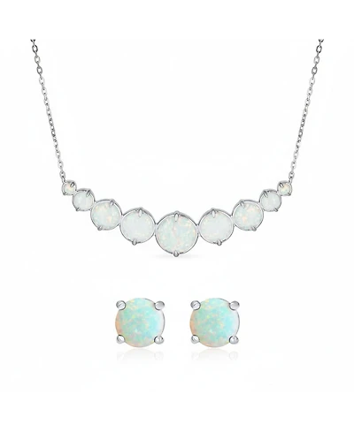 Bling Jewelry White Created Opal Statement Necklace and Solitaire Stud Earrings Jewelry Set Sterling Silver