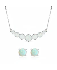 Bling Jewelry White Created Opal Statement Necklace and Solitaire Stud Earrings Jewelry Set Sterling Silver