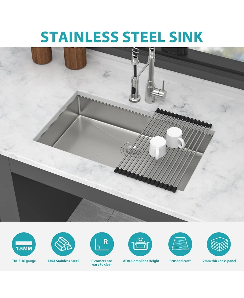 flynama 30x18x5.5inch Ada Compliant Kitchen Sink Undermount Stainless Steel Single Bowl 16 Gauge