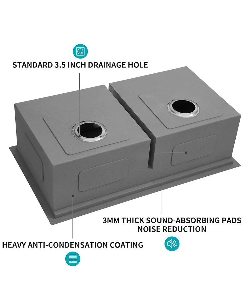 flynama 30x19x10inch 16 Gauge T304 Stainless Steel Undermount 5050 Double Bowl Brushed Nickel Workstation Kitchen Sink with Full Accessories