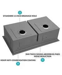 flynama 30x19x10inch 16 Gauge T304 Stainless Steel Undermount 5050 Double Bowl Brushed Nickel Workstation Kitchen Sink with Full Accessories