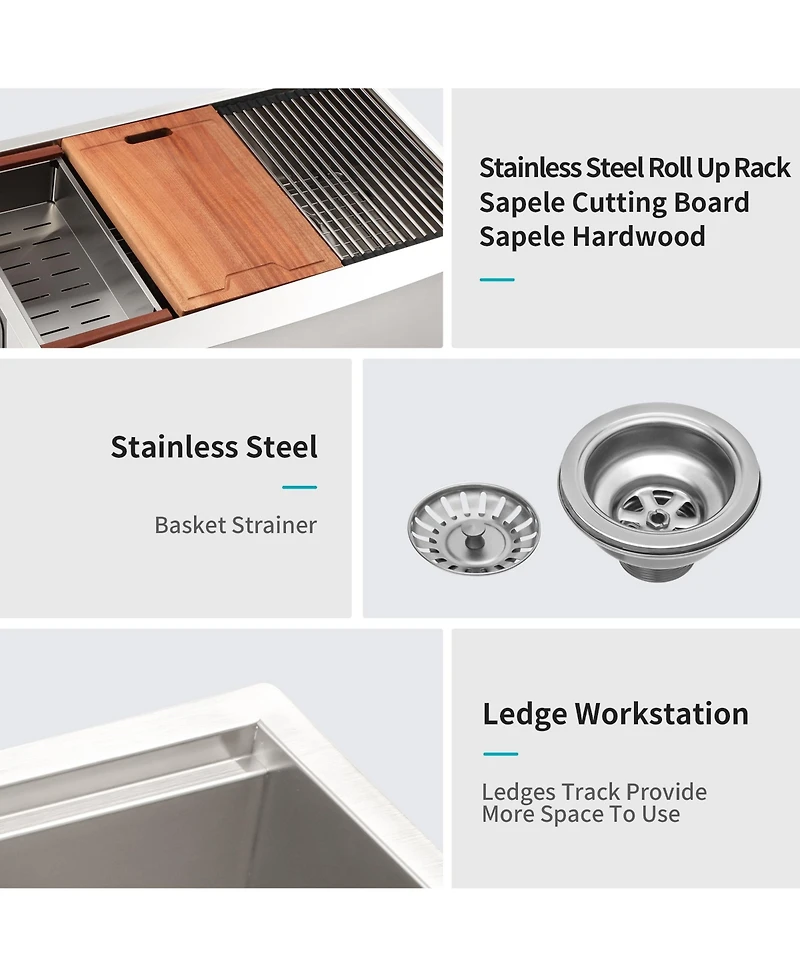 flynama 33x22x10 Inch Double Bowl 5050 Farmhouse Workstation Kitchen Sink 16 Gauge T304 Stainless Steel Apron Front With Cutting Board Colander