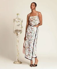 Avec Les Filles Womens Square Neck Scarf Top Asymmetrical Wrap Midi Skirt