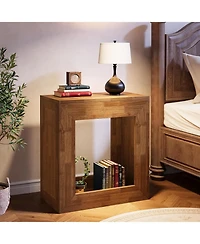 Tribesigns Rustic End Table, 2-Tier Wooden Side Table with Sturdy Base, Farmhouse Narrow Nightstand with Storage Shelf