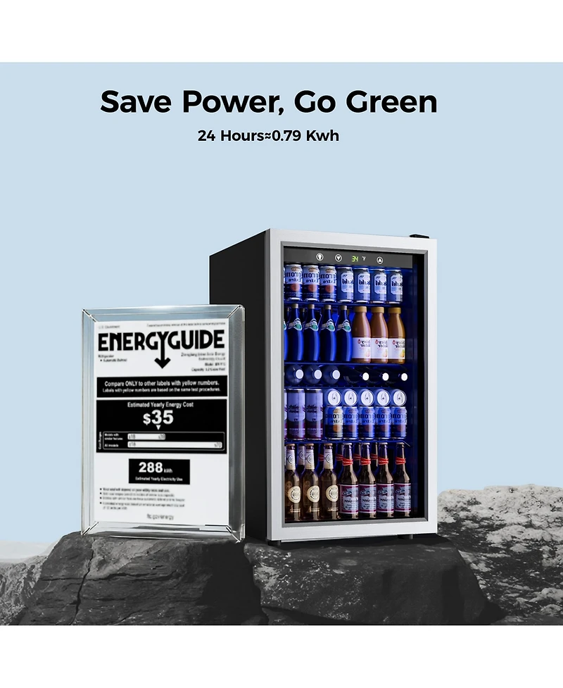 Euhomy 20-in 150-Can Capacity Sliver Freestanding Beverage Refrigerator with Reversible Door and Adjustable Shelves