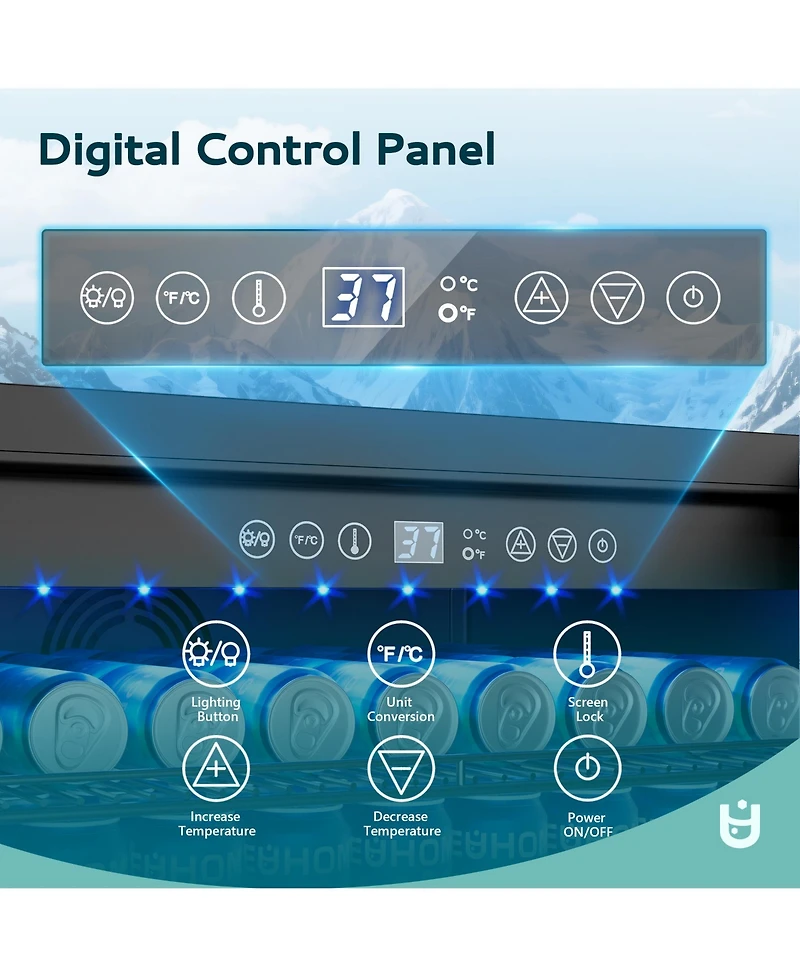 Euhomy 23-in W 180-Can Capacity Black Built-in/Freestanding Indoor Beverage Refrigerator