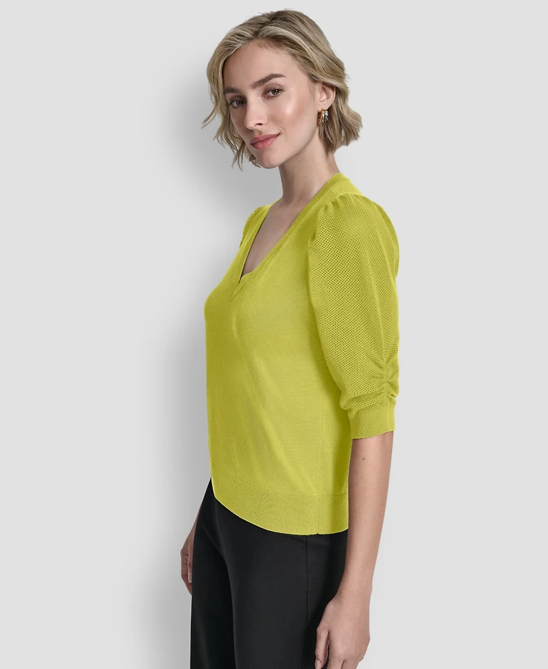 Dkny Women's Puff-Sleeve V-Neck Sweater