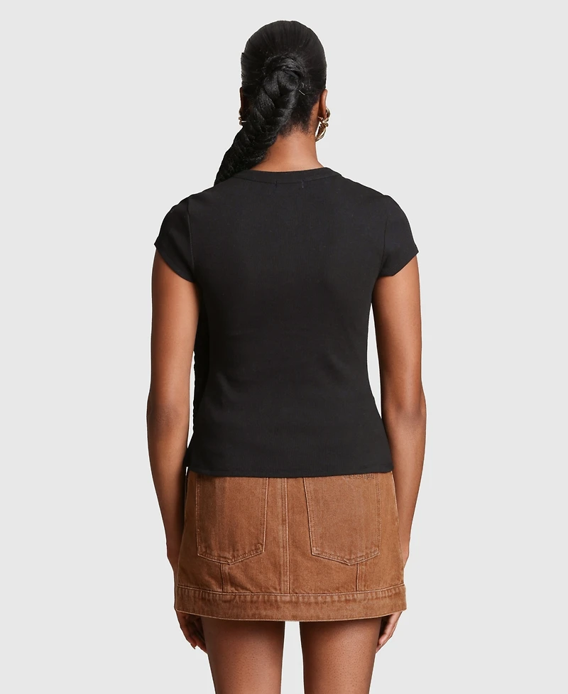 Avec Les Filles Women's Button-Front Crewneck Top