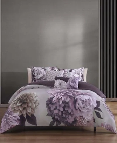 Bebejan Dahlia Purple 100 Cotton Sateen 5 Piece Reversible Comforter Set