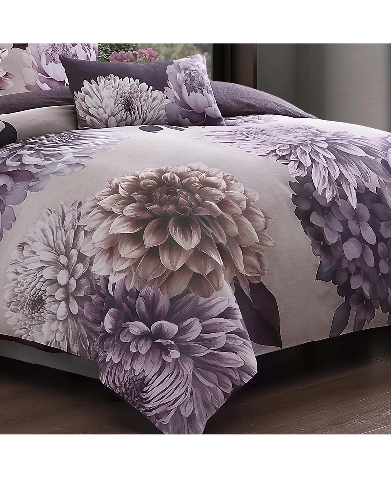 Bebejan Dahlia Bedding 100% Cotton Sateen 5 Piece Queen Size Reversible Comforter Set