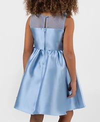 Rare Editions Girls' 2T-6X Illusion Neck 3D Rosettes On Bod Mikado Dress