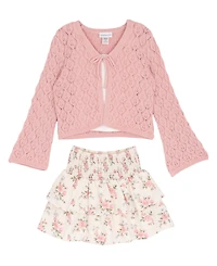 Rare Editions Girls' 7-12 Long-Sleeve Crochet Cardigan, Cami and Skort, 3-Piece Set