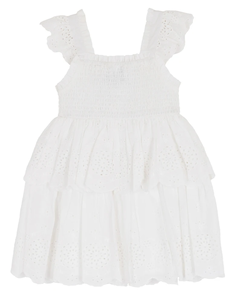 Rare Editions Girls' 2T-6X Cotton Eyelet Square Neck Flutter Dress