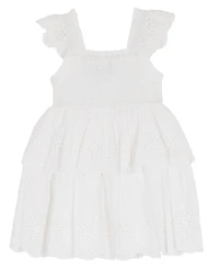 Rare Editions Girls' 2T-6X Cotton Eyelet Square Neck Flutter Dress