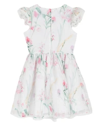 Rare Editions Girls' 7-16 Floral Windowpane Crochet Round Neck Dress