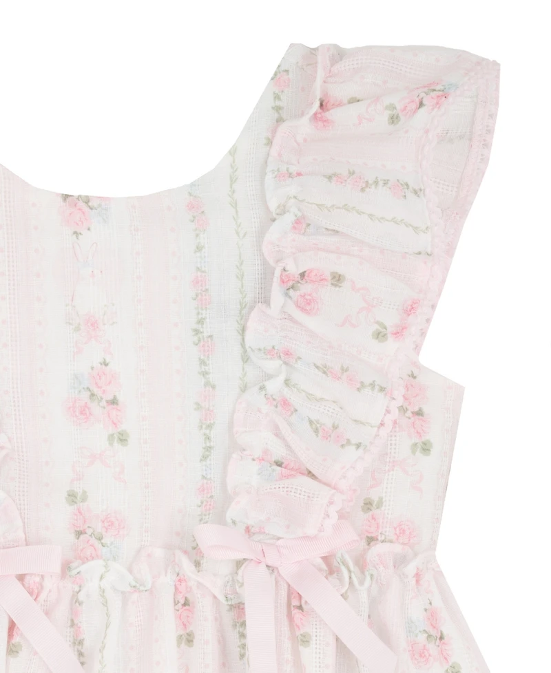 Rare Editions Girls' 2T-6X Bunny Print Round Neck Flared Dress