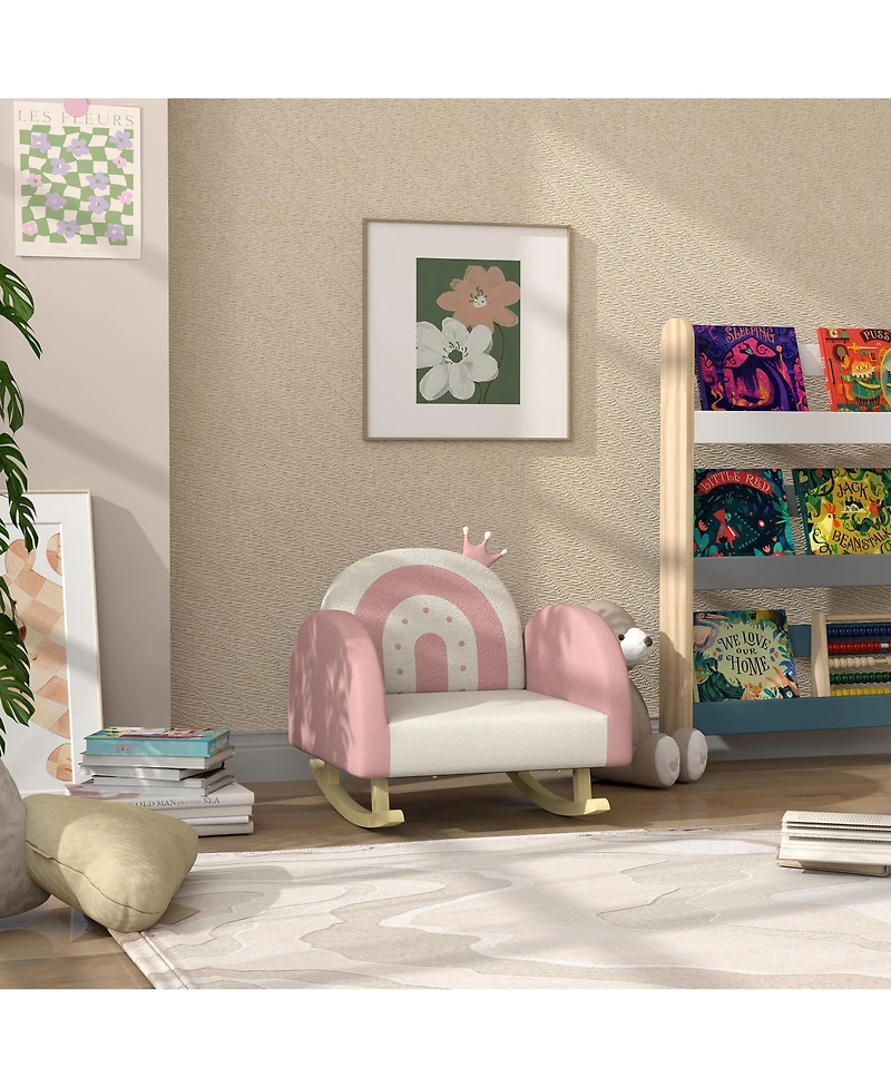 Jujabu Kids Rocking Chair Princess Crown Toddler Chair Armchair Rocker with Rainbow Backrest for Bedroom Playroom Pink