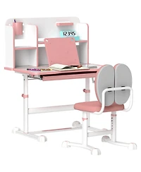 Jujabu Kids Desk and Chair Set Height Adjustable Study Desk with Tilt Desktop Storage Drawer Reading Rack for Writing Reading Drawing Pink