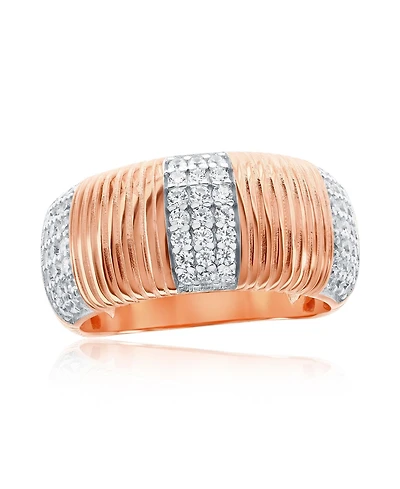 Suzy Levian New York Sterling Silver Cubic Zirconia Wide Band Fluted Ring (10 mm)