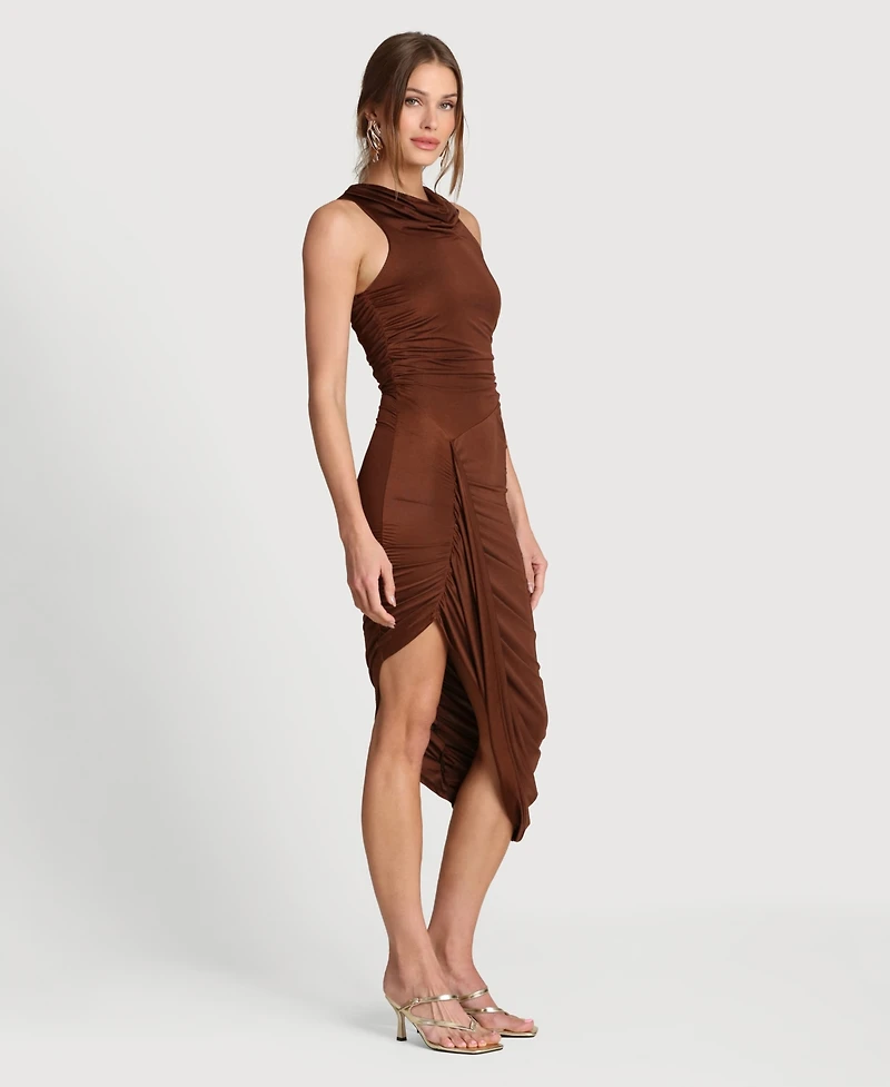 Avec Les Filles Women's Twist Cowl Neck Midi Dress