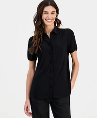 Anne Klein Women's Collared Button-Front Short-Sleeve Top