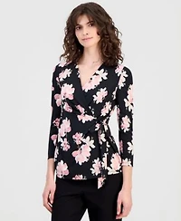 Anne Klein Womens 3 4 Sleeve Wrap Top