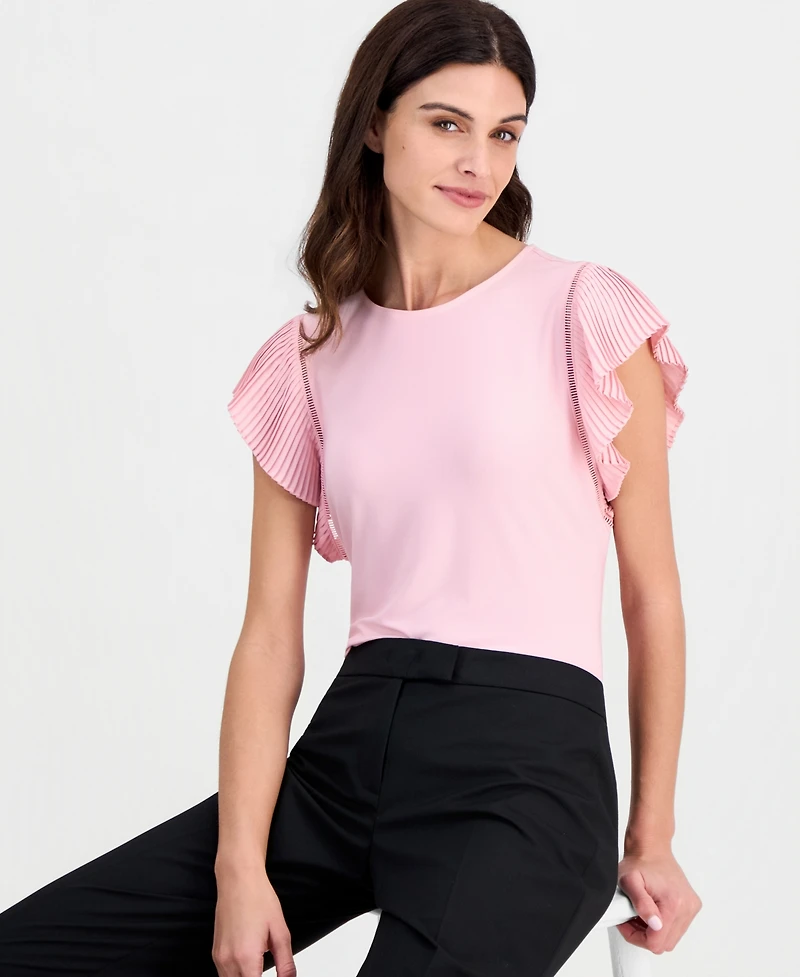 Anne Klein Women's Round-Neck Ruffled-Sleeve Top