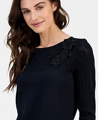 Anne Klein Women's Boat-Neck Floral-Applique Sweater