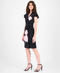 Anne Klein Women's Flutter-Sleeve Faux-Wrap Dress