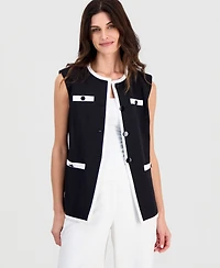 Anne Klein Women's Contrast Trim Four-Button Vest