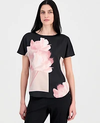 Anne Klein Women's Printed Boat-Neck Short-Sleeve Top