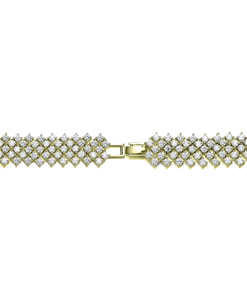 Sterling Silver 14K Gold Plated Clear Cubic Zirconia 4-Row Tennis Bracelet