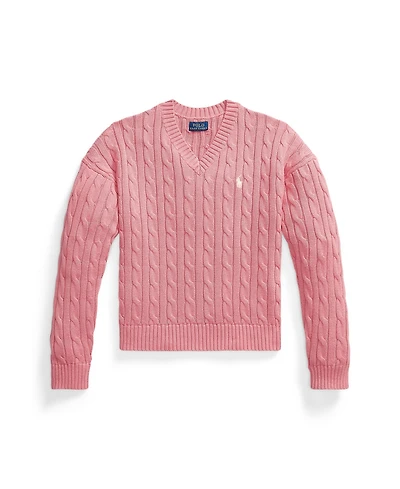 Polo Ralph Lauren Girls' 7-16 Cable-Knit V-Neck Sweater