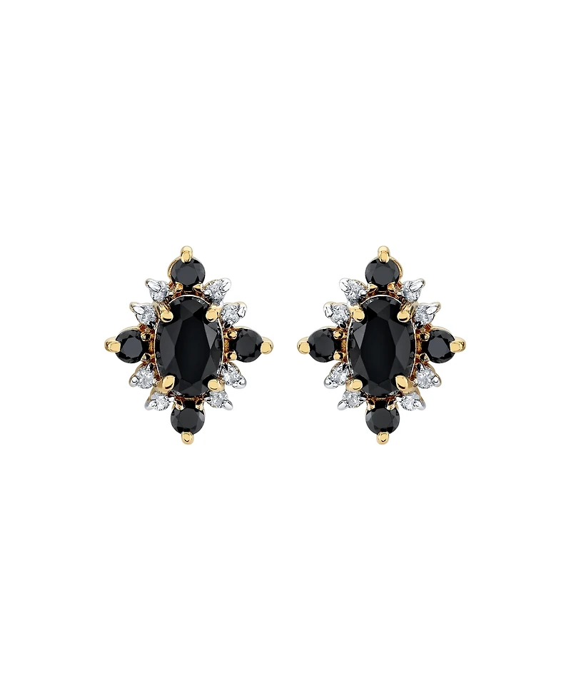 Macy's Onyx (1-1/4 ct. t.w.) & Diamond (1/8 ct. t.w.) Stud Earrings in 10k Yellow Gold