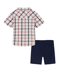 Tommy Hilfiger Boys' 2T-7 Point Collar Stripe Shirt and Shorts, 2-Piece Set