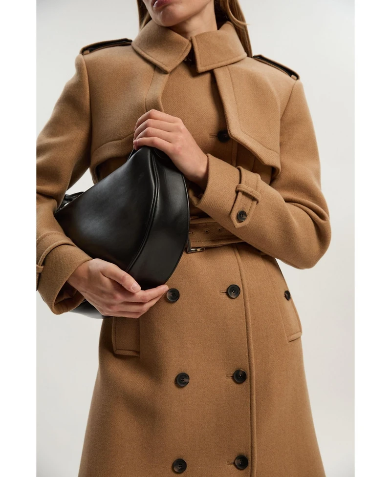 Karen Millen Women's Wool Mix Belted Trench Maxi Coat