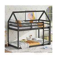 Cesicia Bunk Bed with Ladder and Guardrails Low-Height Rubber Wood Floor for Kids