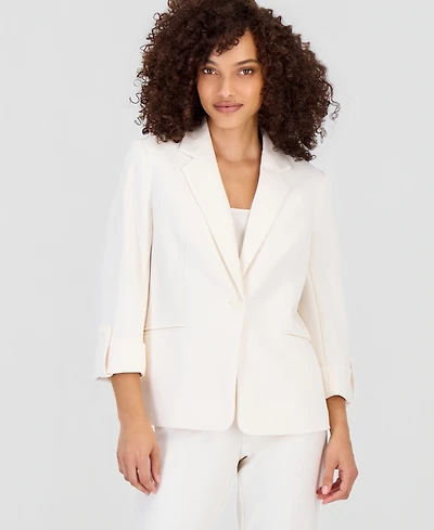 Anne Klein Essentials Petite Roll-Tab-Sleeve One-Button Blazer