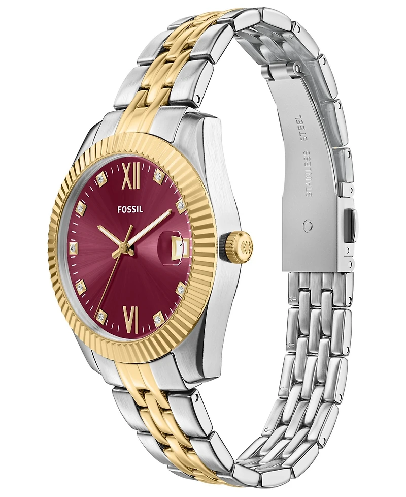 Fossil Women's Scarlette Three-Hand Date Two-Tone Stainless Steel Watch, 32mm