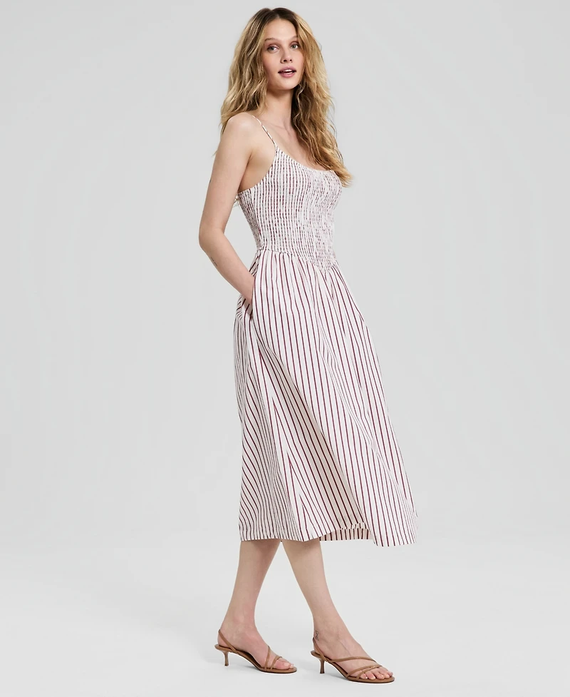 And Now This Women's Scoop-Neck Smocked Cotton Midi Dress, Macy's Exclusive