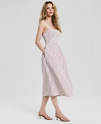And Now This Women's Scoop-Neck Smocked Cotton Midi Dress, Macy's Exclusive