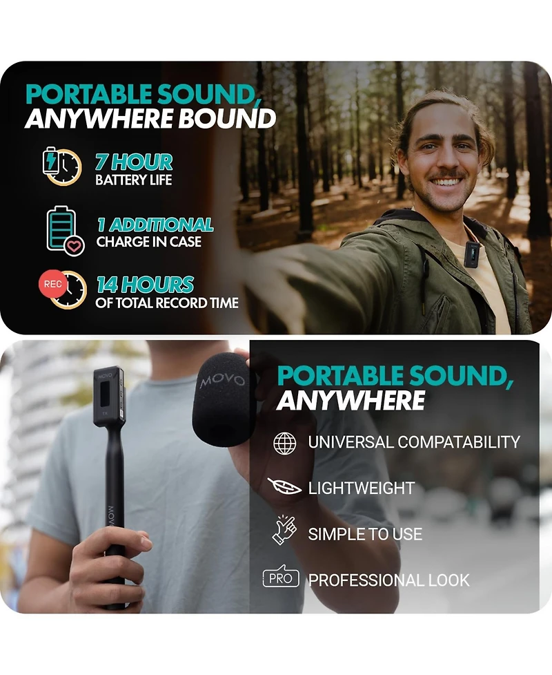 Movo Wmx-2-l-Duo Dual Wireless Lavalier Microphone for iPhone/Lightning Devices with Wmx-hm Handheld Adapter