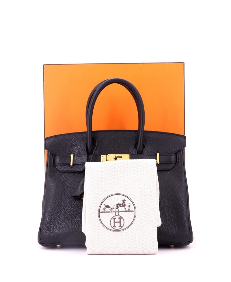 Pre-Owned Hermes Birkin 30 Handbag Black Clemence with Gold Hardware