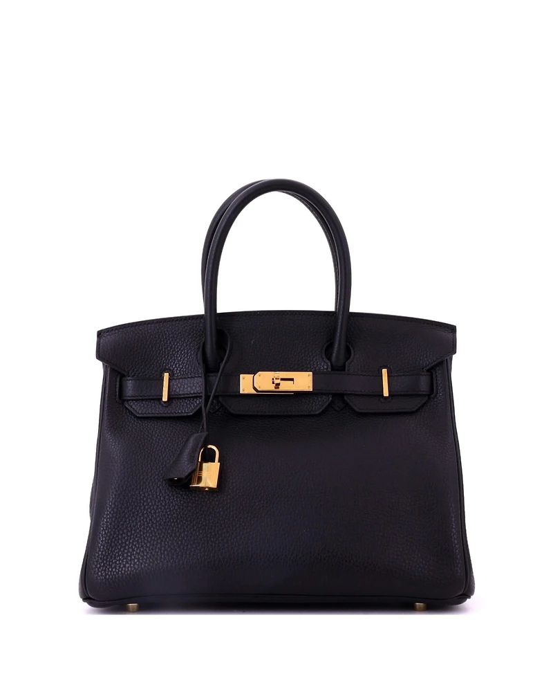 Pre-Owned Hermes Birkin 30 Handbag Black Clemence with Gold Hardware